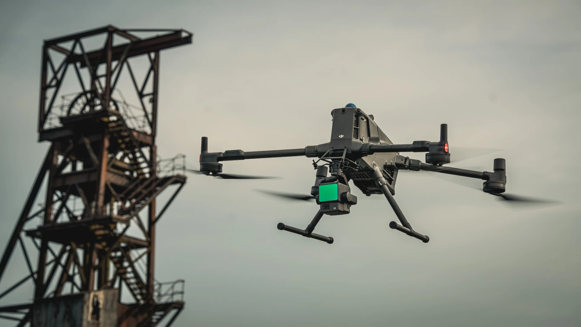 DJI Matrice 400 in flight with the Zenmuse L2 LiDAR payload mounted