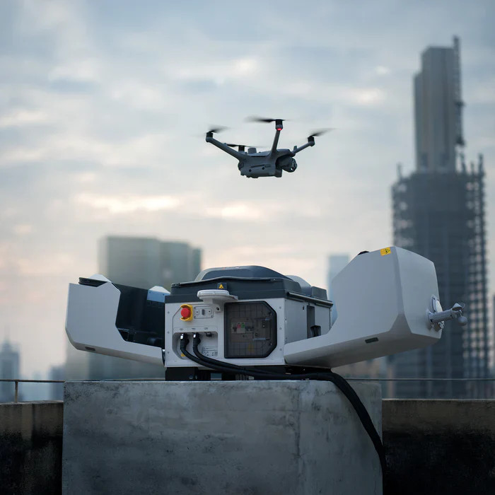 SkyGrid drone launching from its docking station